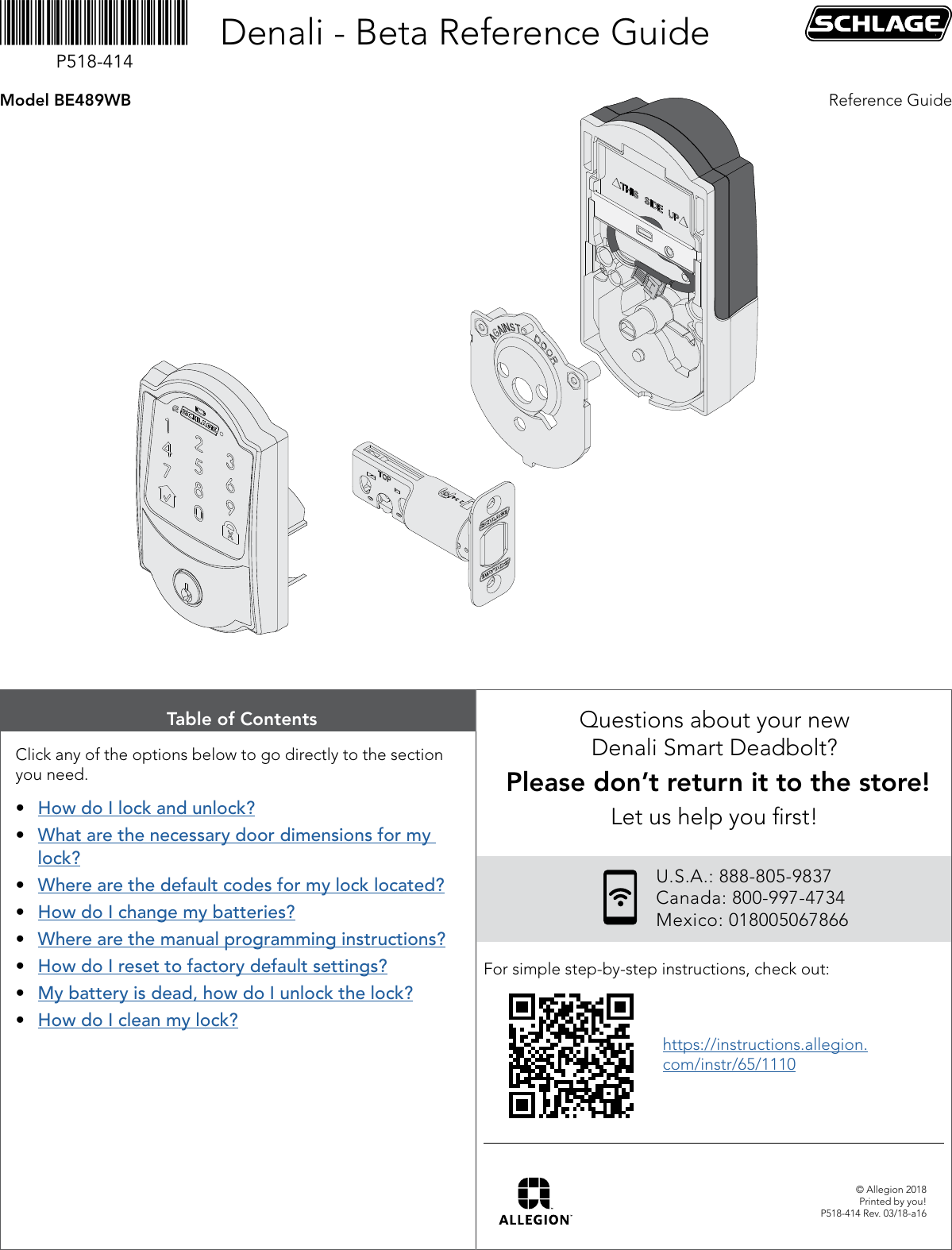Schlage Electronic Deadbolt Lock 39982 User Manual